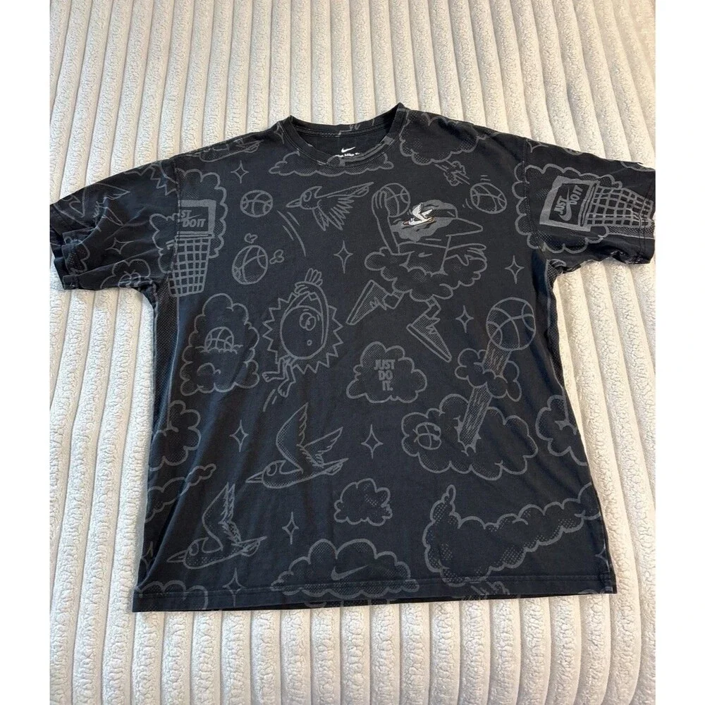 Nike Air Max 90 T Shirt Cartoon All over Print Mens Large Black White Bird Hype